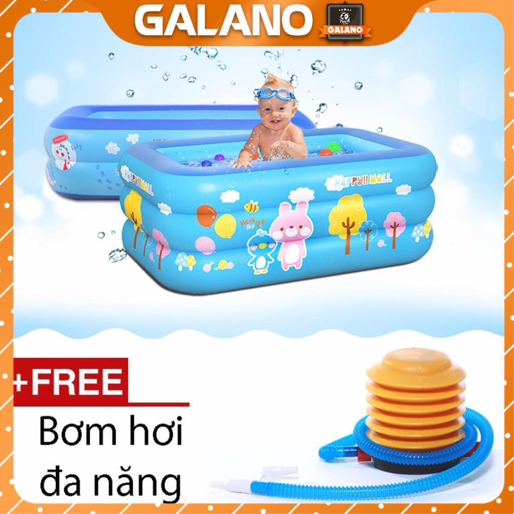 Phao bể bơi chữ nhật 3 tầng cho bé + Bơm phao cỡ lớn