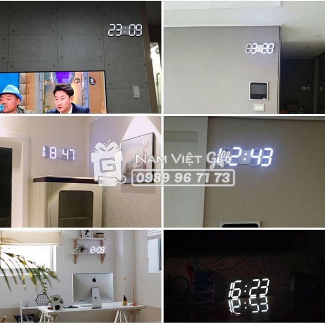 [Hot Trend HQ] Đồng Hồ Treo Tường LED 3D Đa Chức Năng Phong Cách Tối Giản Kiểu Hàn