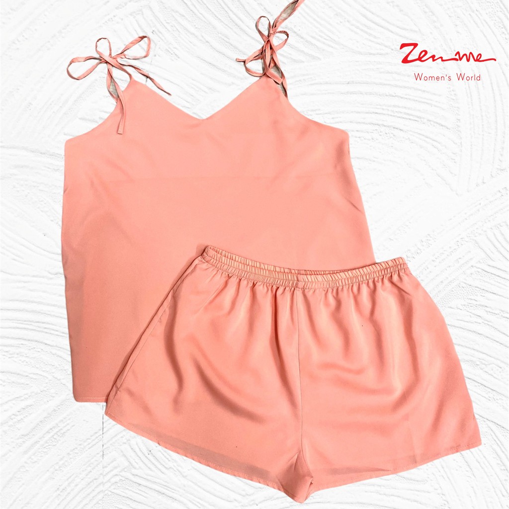 Bộ ngủ 2 dây Zen Me buộc nơ họa tiết xinh xắn - lụa giấy nhẹ mịn | BigBuy360 - bigbuy360.vn