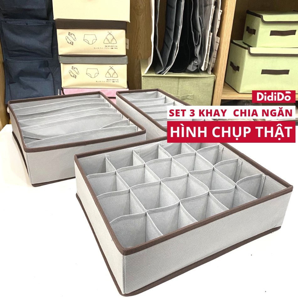 Set 3 hộp đựng đồ lót chia ngăn tủ gấp gọn tiện lợi