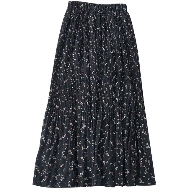 Chân váy hoa nhí dài vintage - Chân váy xếp ly đủ màu