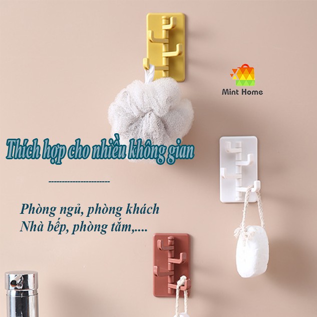 Móc treo tường 4 chấu nhánh xoay để nón, chìa khóa, vật dụng, quần áo dán tường chịu lực dính siêu chắc siêu bền đa năng