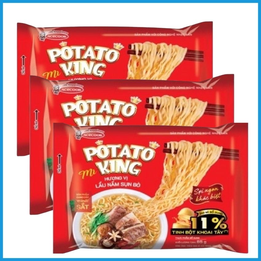 Mì POTATO KING Hương vị Gà Hầm, Lẩu Nấm Sụn Bò 85g x 24 gói thùng MMPTTK01