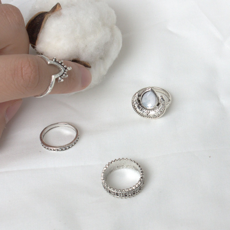 4pcs Nhẫn Đeo Khớp Ngón Tay Khắc Hình Mặt Trăng Thời Trang
