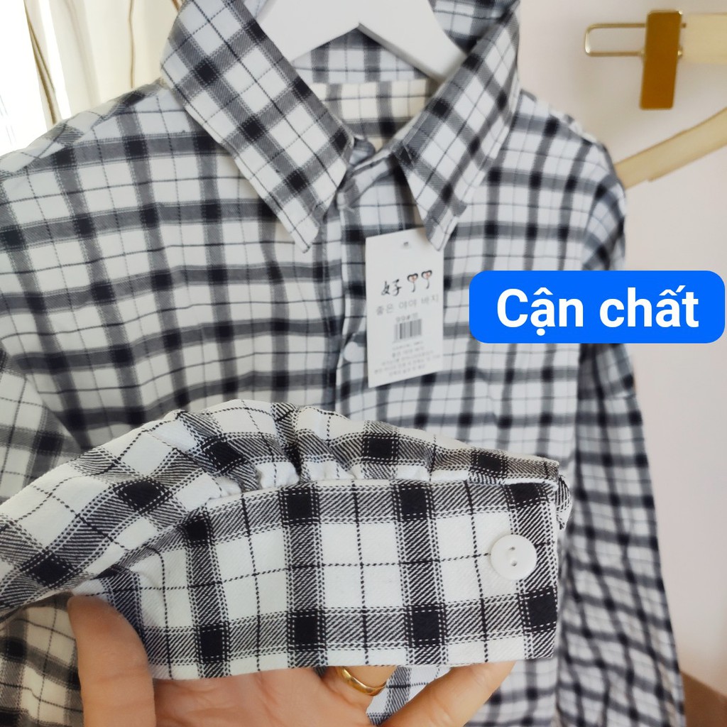 ÁO SOMI CARO DÁNG DÀI FLANEL UNISEX FORM RỘNG MÀU XÁM ĐEN TRẮNG LẠ - ÁO KHOÁC CARO BASIC HOT