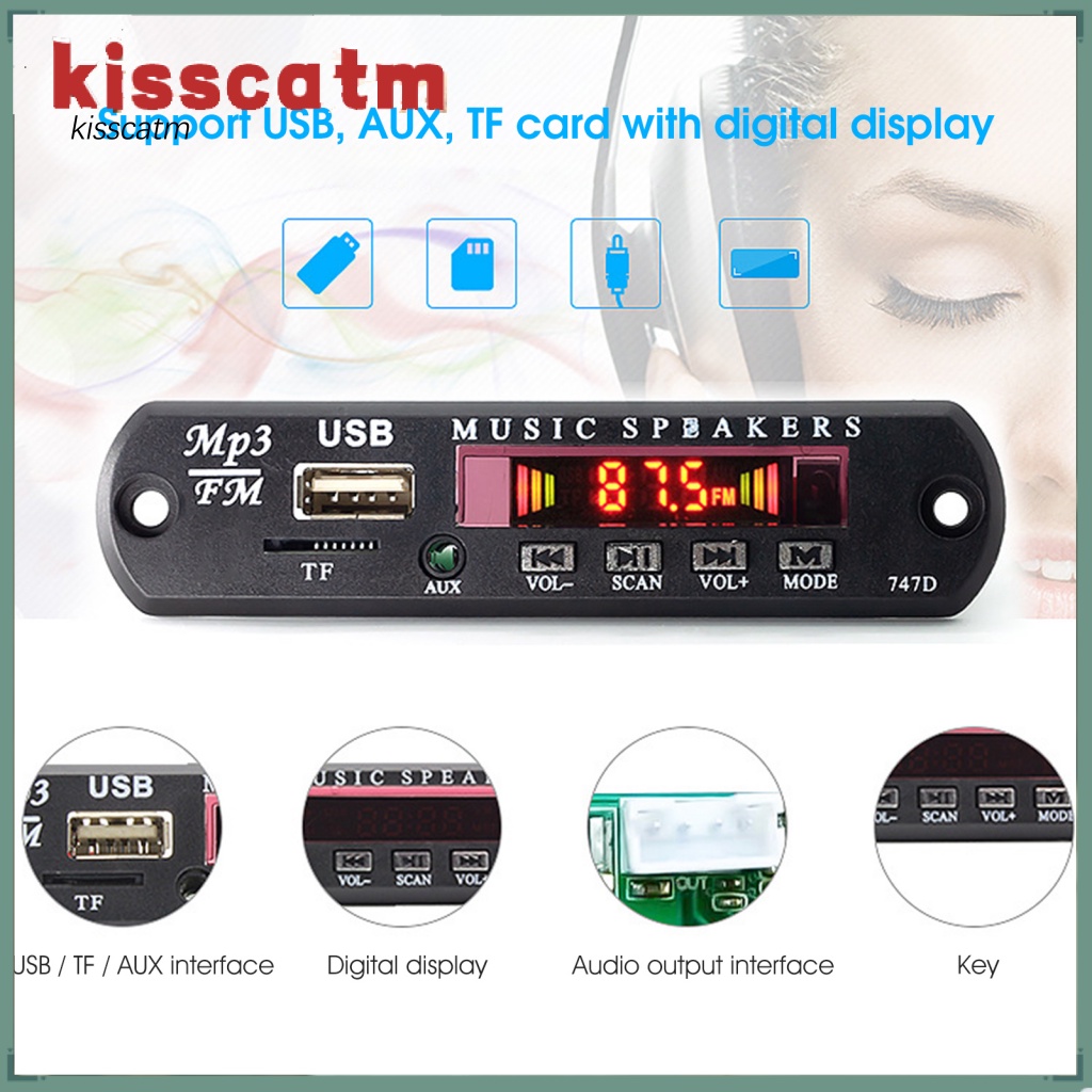 Bảng Mạch Khuếch Đại Âm Thanh Bluetooth Màn Hình LCD Kỹ Thuật Số Cổng USB Cho Xe Hơi