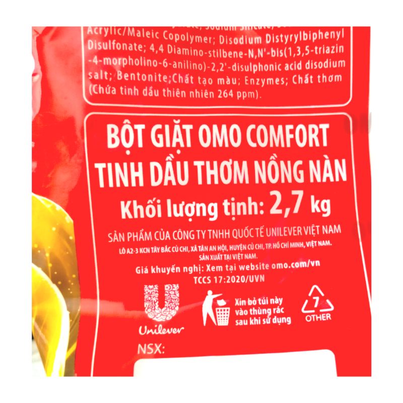 Bột giặt OMO Comfort 2,7 kg tinh dầu thơm nồng nàn