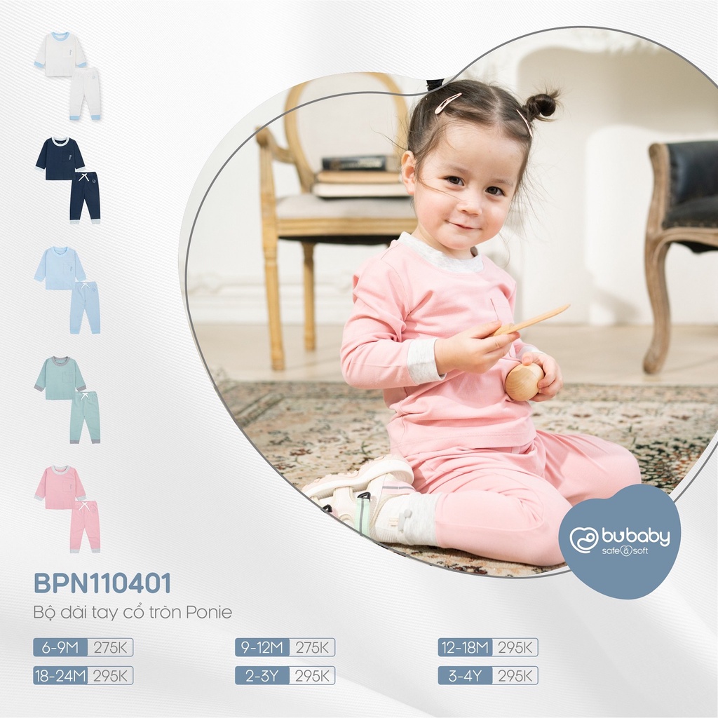 [CHÍNH HÃNG] Bộ quần áo dài tay cổ tròn chất liệu mềm mại BU Ponie BPN110401