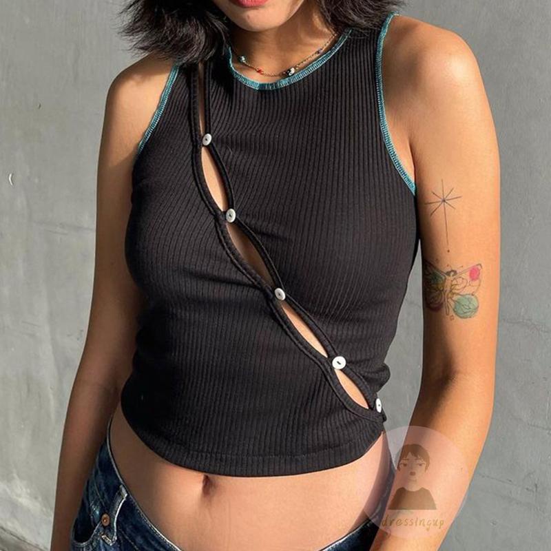 Áo Tank Top Cổ Tròn Màu Sắc Tương Phản Thời Trang Mùa Hè Dành Cho Nữ Size S / M / L