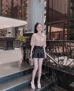 ÁO SƠ MI NỮ NÂU ĐẤT CỔ NƠ KHUY BỌC