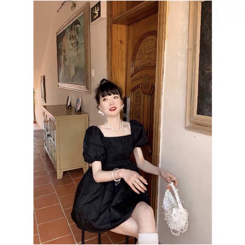 Đầm xoè bồng babydoll cột nơ lưng Quảng Châu Trung Quốc màu trắng váy xinh hot trendy - babydoll