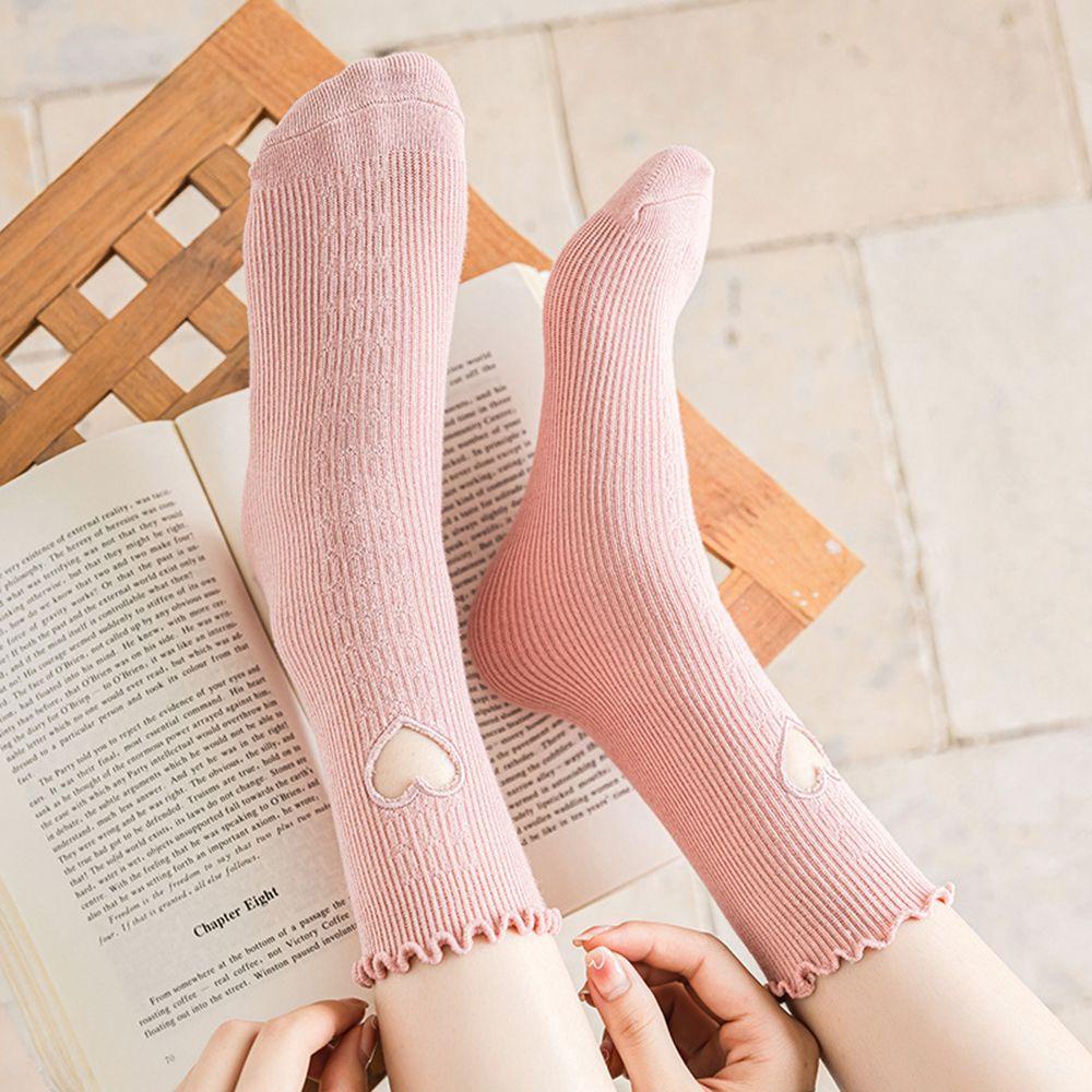 Vớ Cotton Cổ Cao Họa Tiết Trái Tim Dễ Thương Bắt Mắt