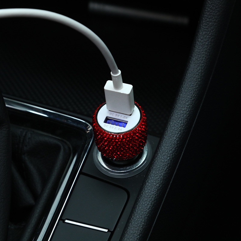 Bộ Sạc Nhanh USB Kép Đính Đá Chất Lượng Cao Cho iPhone / Android / Xe Hơi