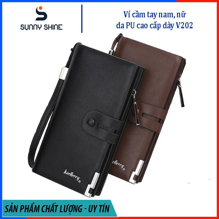 Ví cầm tay nam, nữ da PU, ví đen, nâu dự tiệc sang trọng, nhiều ngăn thẻ và đựng tiền, da cao cấp V202 | BigBuy360 - bigbuy360.vn