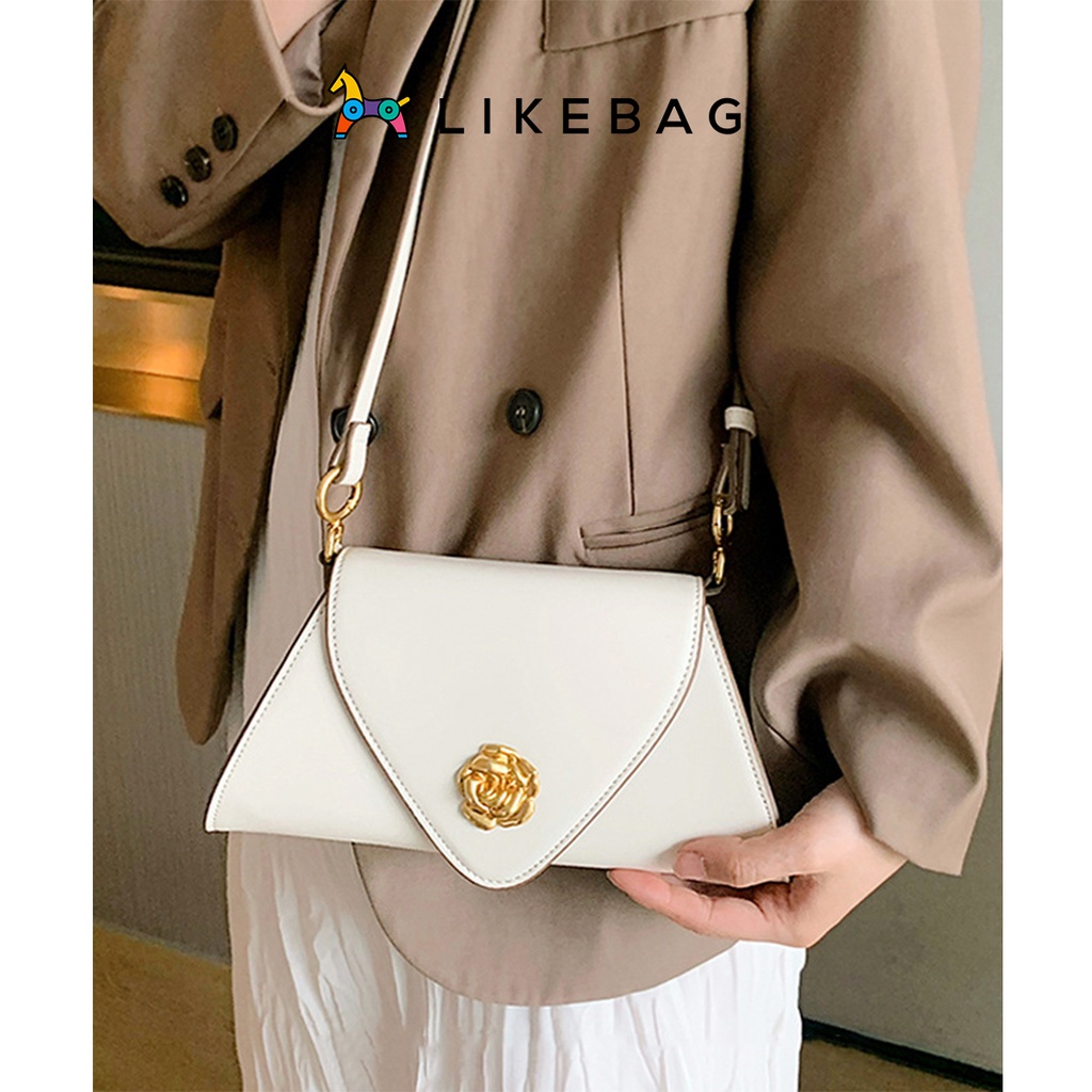 Túi xách nữ đeo vai LIKEBAG chốt hoa hồng phối dây xích bản to sang trọng 217XK1064 - LIBAGI