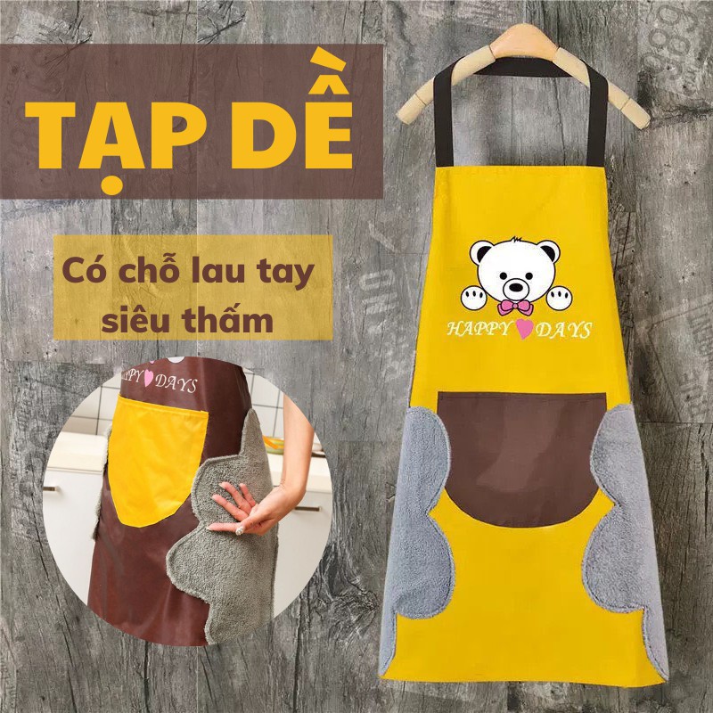 ❌SIÊU RẺ❌ Tạp Dề Hình Gấu Chống Thấm Nước Có Khăn Lau Tay Tiện Dụng 88209 Tiện Ích Việt Nam 99