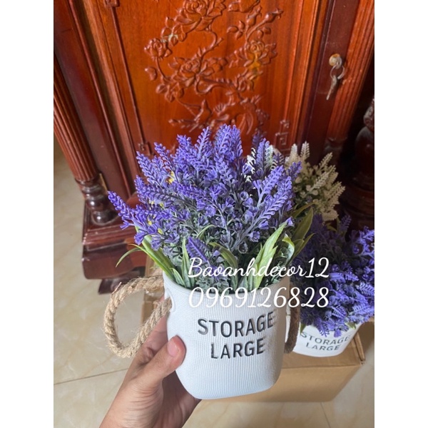 Chậu hoa để bàn -hoa nhí phong cách vintage sản phbao gồm chậu đã cắm sẵn hoa như hình , có thắt nơ dây thừng siêu yêu