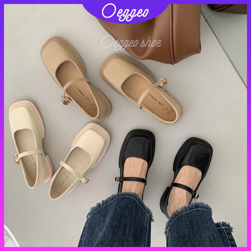 Oeggeo shop Giày Gót Thấp Mũi Vuông Có Khóa Cài Cho Nữ