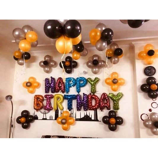 Bộ Bóng Happy Birthday Đủ màu Kèm Bơm Tay, Băng Dính