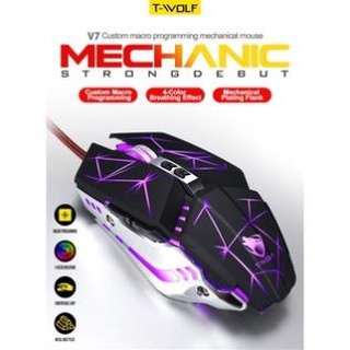 Chuột máy tính có dây chuyên game t-wolf v7 full led, chuột gamming siêu nhạy chỉnh 800 - 1600 dpi, đế di kim loại