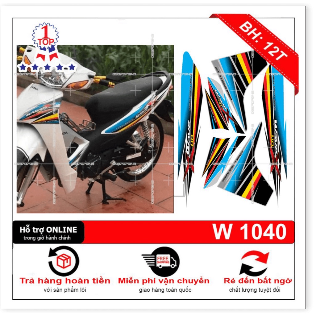 ( Quí khách vui lòng mang ra tiệm cho thợ dán ) Tem wave X 2017 trắng xanh
