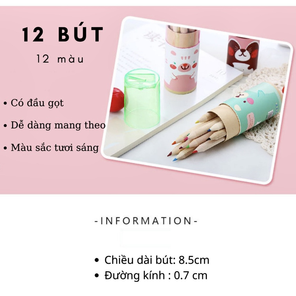 [HOT HOT] Hộp 12 Chì Màu Kèm Nắp Gọt Chì - Nhíp Shop