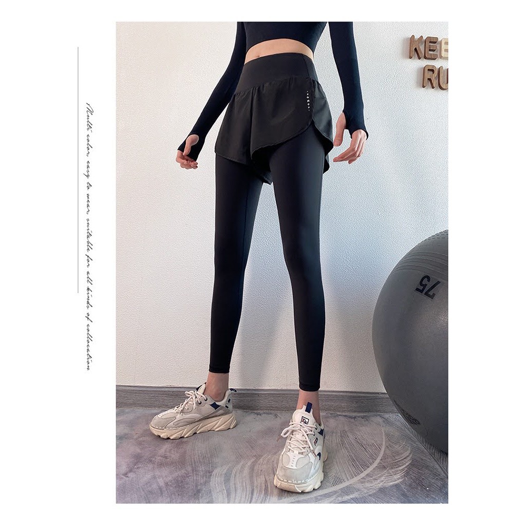 Quần legging liền quần đùi tập gym yoga ❤️FREESHIP❤️ vải thun co giãn thoải mái cho nữ tập thể thao Rẻ Đẹp GYMSTORE 115