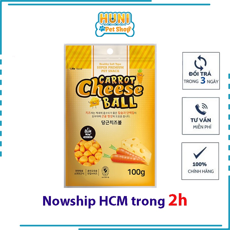 PHÔ MAI VIÊN CHO CHÓ MÈO BOW WOW HÀN QUỐC 100g - snack bánh thưởng cho chó mèo Huni petshop