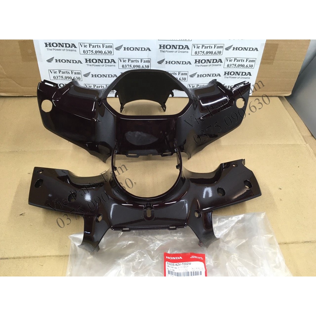 Combo bộ vỏ đầu 2 món ốp trên dưới Dream 110 2013-2016 màu Nâu, màu Đen bóng, hàng chính hãng Honda mới 100%