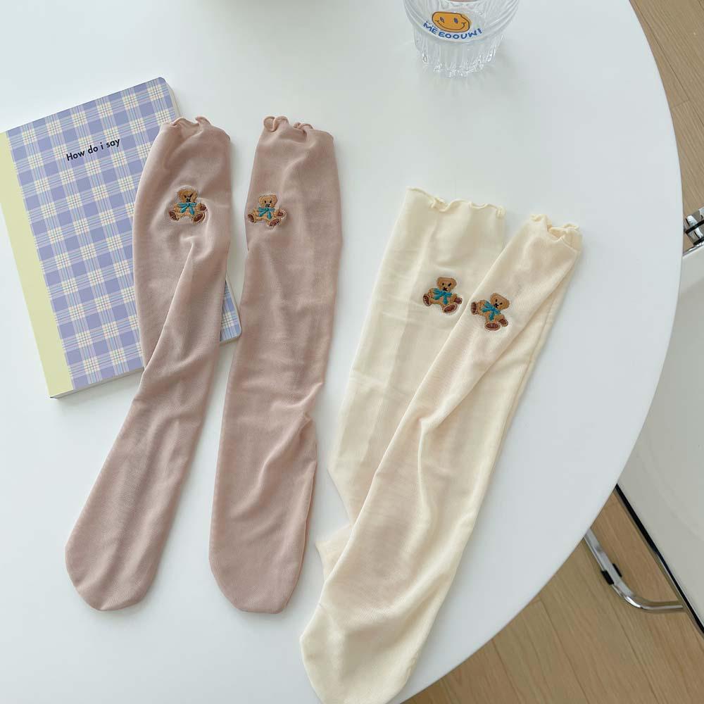 NICKOLAS Vớ Harajuku Màu Trơn Thoáng Khí Có Diềm Xếp Nếp Hình Gấu Dễ Thương Cho Nữ