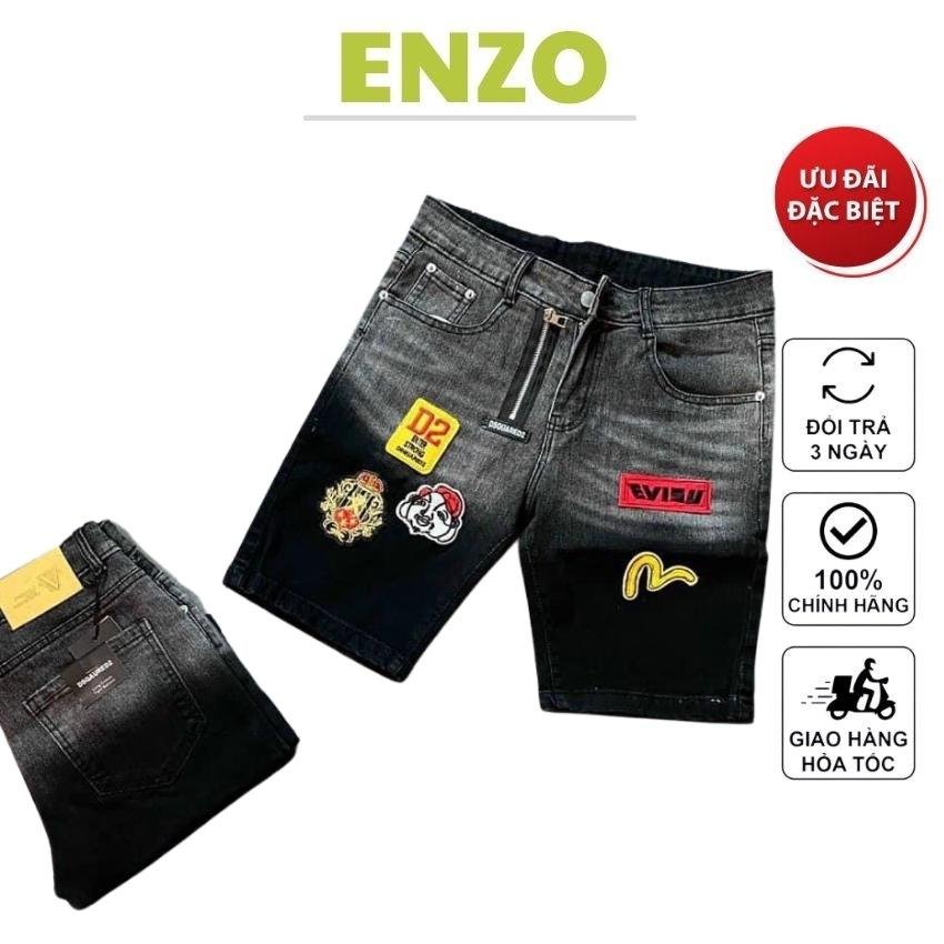 Quần short jean nam ông địa logo thêu chất vải bò co giãn cao cấp _ ENZO