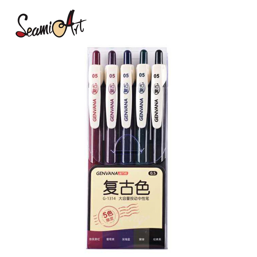 Set 5 Bút Mực Gel SeamiArt Ngòi 0.5mm Kiểu Dáng Cổ Điển