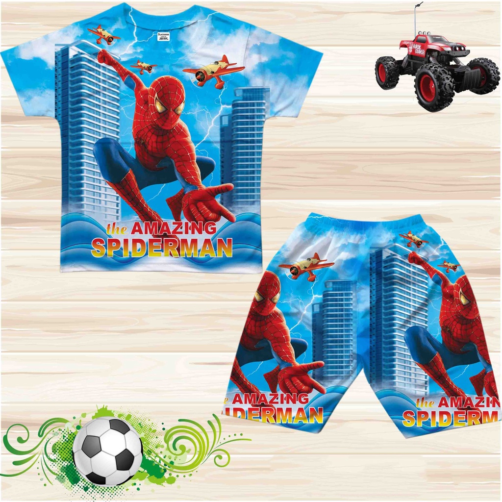 Bộ thun cotton lạnh in 3d người nhện spiderman bé trai