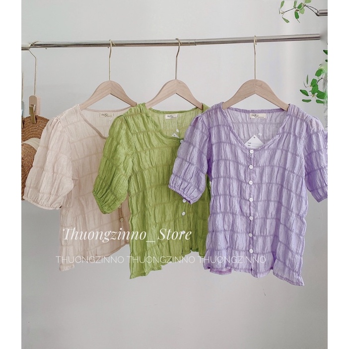 [Ảnh thật/Video]Áo sơ mi China Nhún Lụa thiết kế cúc ngực tiểu thư nhẹ nhàng