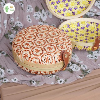 Hộp đựng đồ trang điểm hộp đựng mứt bánh trung thu hàng thủ công mây tre đan hoa thị đẹp mắt  kèm quai da sang trọng