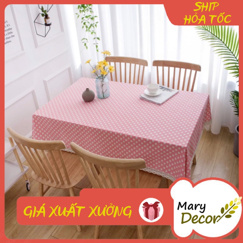 Khăn trải bàn Trái tim trắng nền hồng nhạt viền ren (đủ kích thước) - I05