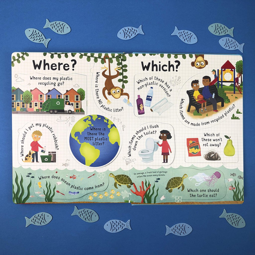 Sách Usborne - tương tác lật mở cho bé 6-8 tuổi Lift-The-Flap First Questions And Answersabout Plastic