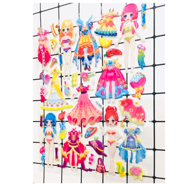 Bộ Sticker váy áo hình dán nổi thay cho búp bê đáng yêu