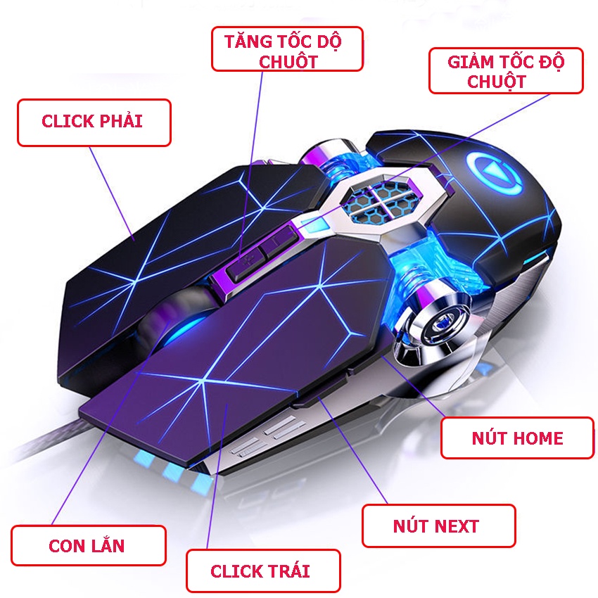 Chuột gaming Q7 led 7 màu cực đẹp, dùng chơi game, làm việc văn phòng...