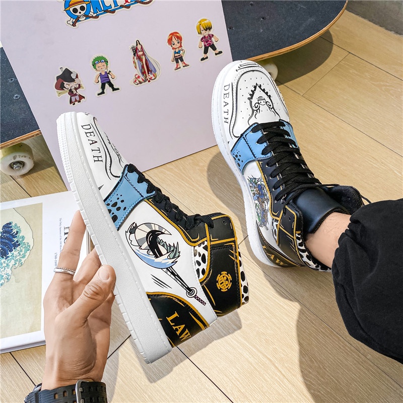 Giày sneaker cổ cao in hình anime One Piece thời trang cho cặp đôi