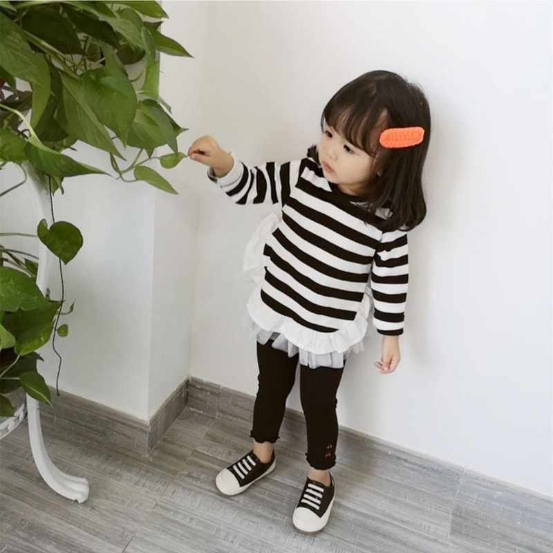 Áo thun tay dài kẻ sọc phong cách Hàn Quốc cho bé gái
