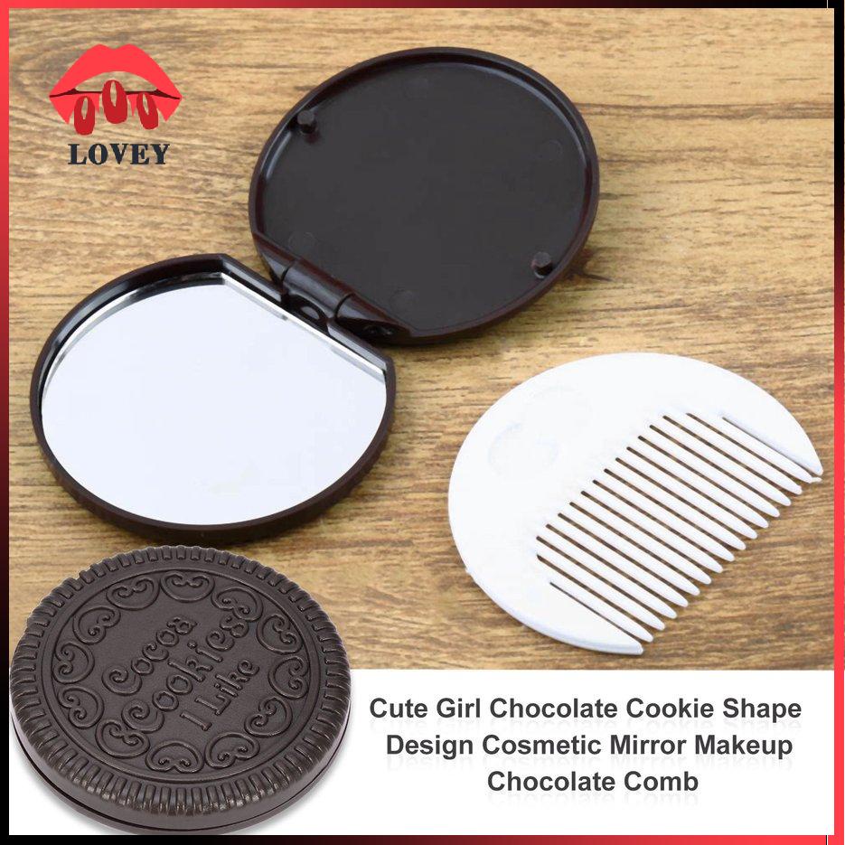 lovey★Cute Girl Chocolate Cookie Shape Design Cosmetic Mirror Makeup Chocolate Comb