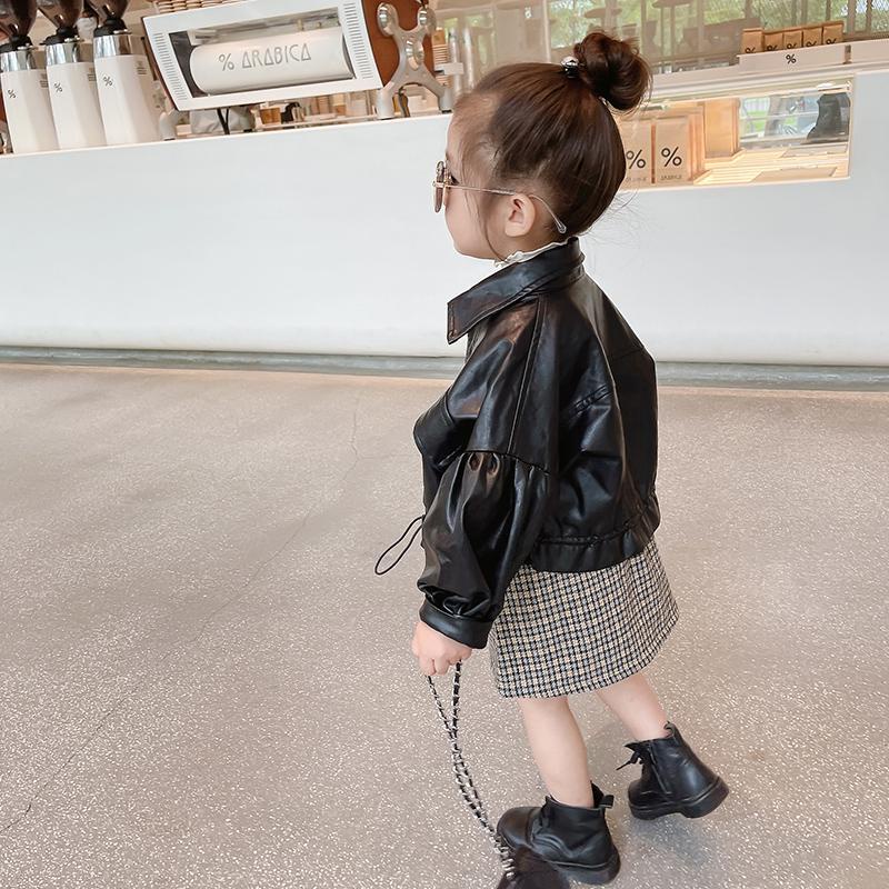 Áo khoác da phối dây rút kiểu Hàn Quốc thời trang xuân thu cho bé gái 2021