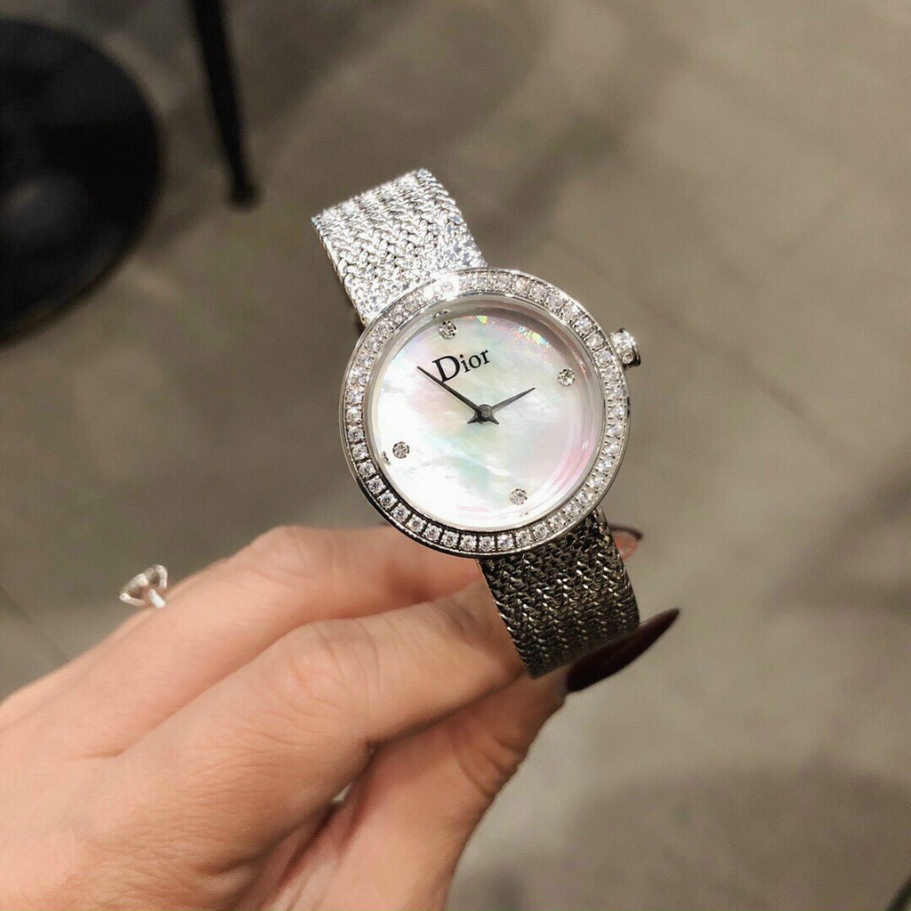 Đồng hô nữ Dior dây thép lụa viền đá, không gỉ, bảo hành 12 tháng