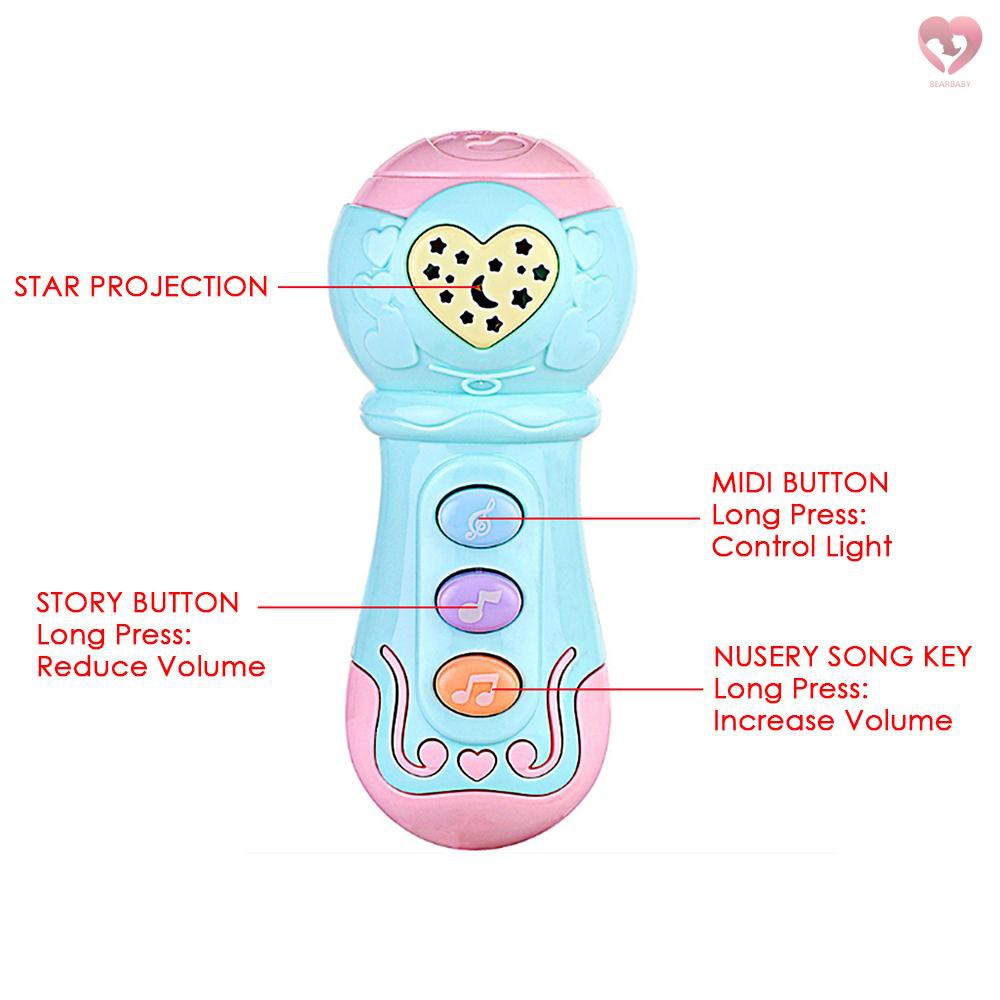 Toddler Toy Microphone Keyboard Instrument Toy Educational Infant Toy Activity Center Music Playing and Star Lights with 4 Children's Songs + 3 Stories + 10 Sound   Effects(Battery Not Included)