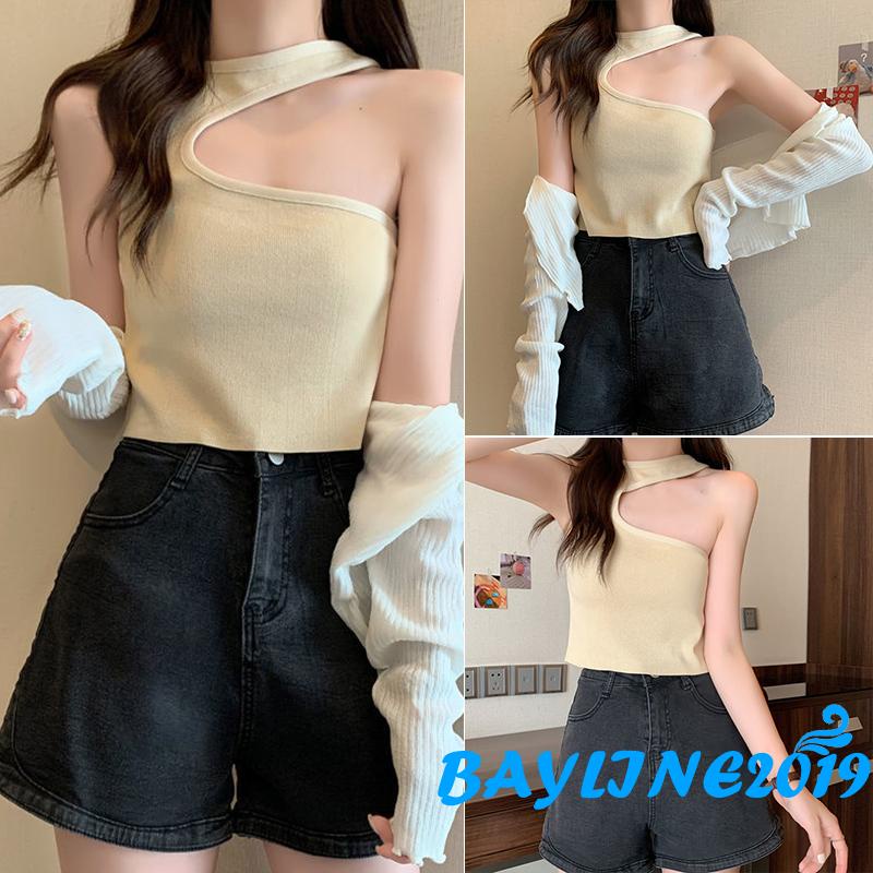 Áo Croptop Hai Dây Dáng Ôm Màu Sắc Đơn Giản Thời Trang Mùa Hè Dành Cho Nữ