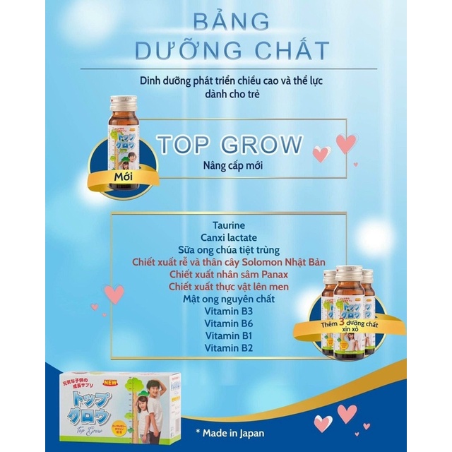 TOP GROW Vitamin Tăng Chiều Cao Cho Bé Nhật Bản - Hộp 10 chai