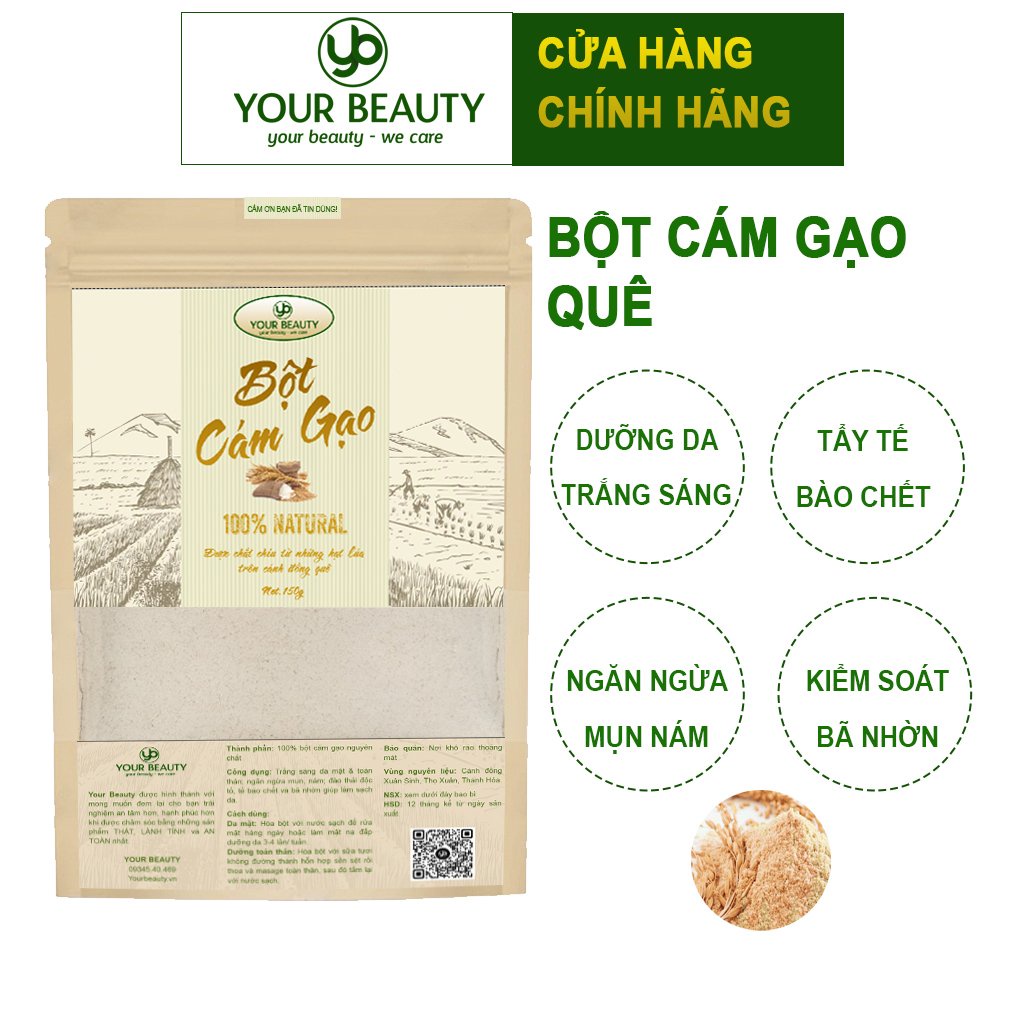 Bột cám gạo nguyên chất 250G đắp mặt, rửa mặt, tắm dưỡng toàn thân Your Beauty handmade