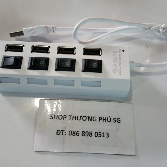 Bộ chia cổng USB: Hub USB 2.0 chia 1 ra 4 Port - Dạng ổ cắm điện có công tắc riêng