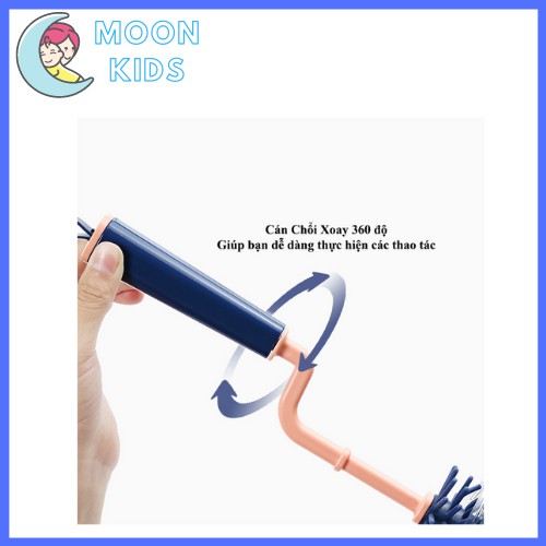 Bộ Cọ Rửa Bình Sữa Silicone BellyBaby Cao Cấp Tay Cầm Xoay 360 độ - Bộ 3in1 - Tặng Kèm 1 Cọ Ống Hút Nước